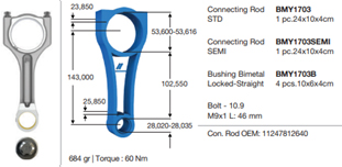 PISTON KOLU BMW N47 C20 B47 C20 E60 F10 F20 F30 E90 E84 E83 F25 E92 E93 F32 F34 F36 / MINI R55 R56 R57 R58 R59 R60 R61 / TOYOTA AVENSIS VERSO 1.6L