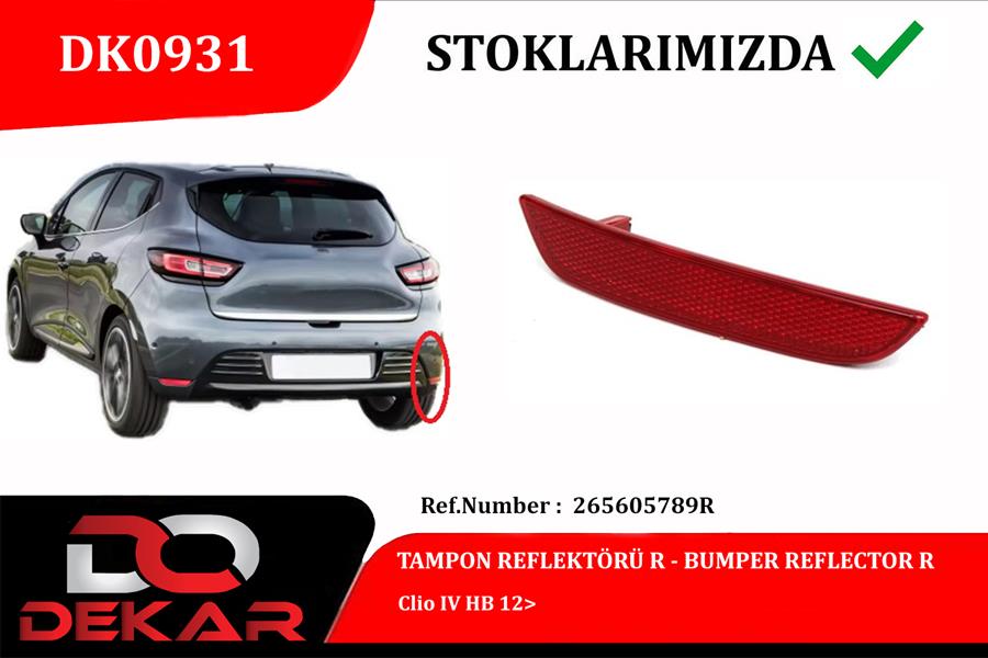 ARKA TAMPON REFLEKTÖRÜ SAĞ RENAULT CLIO IV HB 12