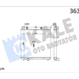 BRAZING VERSİYONU KL297000 PEUGEOT 206 207 - CITROEN C2 C3 1.4HDI 70 ECO 02 MT AC/NAC MEKAN İK 380X415X34 SU RADYATÖRÜ