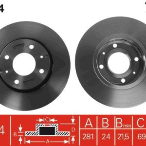 ÖN FREN AYNASI CARISMA 95/6.06 VOLVO S40 1.6 1.8 1.9 2.0 T 95/04 V40 95-04 281x24x4DLxHAVALI