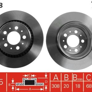 ARKA FREN AYNASI VOLVO XC90 2.5T-3.2AWD-D3-D5-T6 2002 2012 17 JANT 308x20x5DLxHAVALI