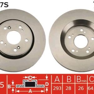 ÖN FREN DİSKİ HAVA KANALLI HONDA CR-V 2.0L R20A2 RE5 06-12 / 2.2L N22A CTDi RE6 dizel 06- / 1.6L N16A2 RE6 İ-DTEC dizel 4x2 13- 293 çap x 5 bijon -