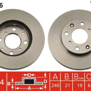 ÖN FREN DİSKİ HAVA KANALLI HONDA CIVIC 1.5L 1.6L D15B D16A SI EG EH kasa 92-95 / CIVIC EURO 1.4L D14A MA EJ EL kasa 96-00 240 çap x 4 bijon - Takım